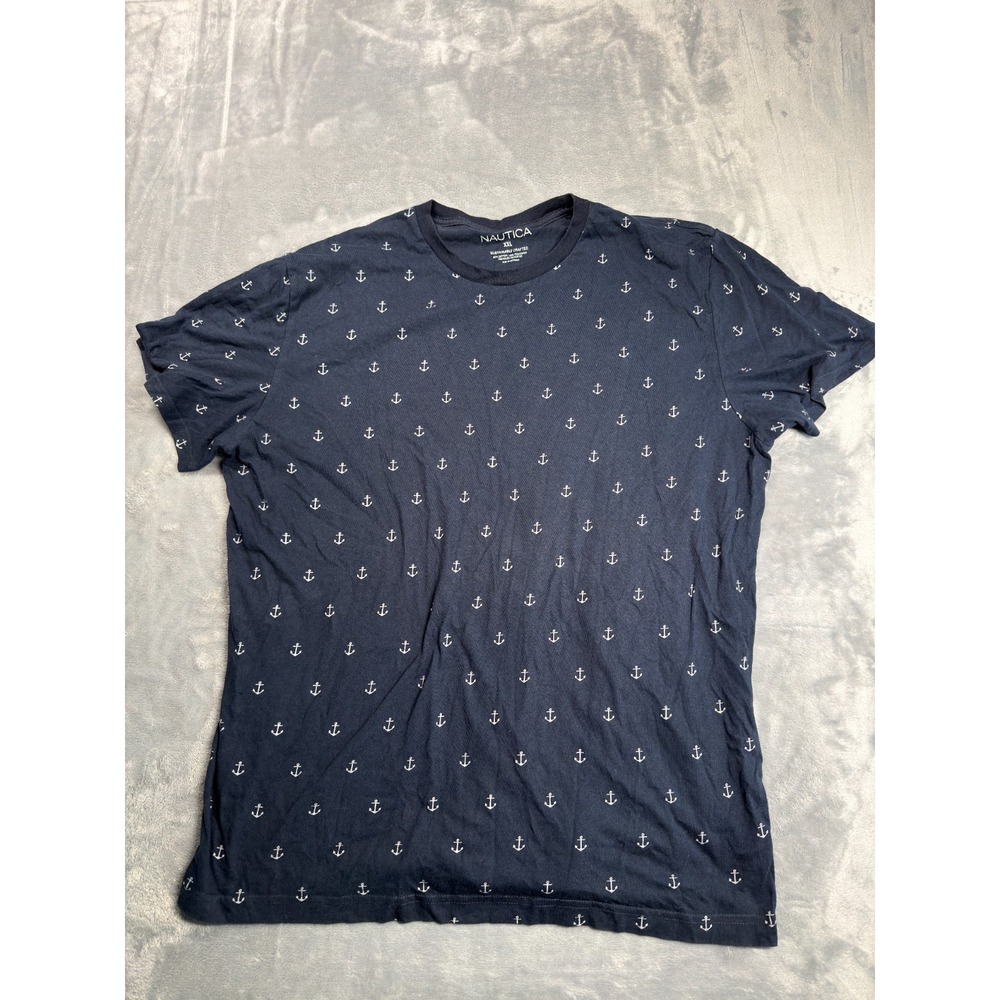 Nautica Mens 2XL Navy Blue Allover Anchor Logo Cotton Short Sleeve T Shirt